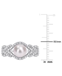Cultured Freshwater Pearl (7mm) & Diamond Accent Openwork Ring Sterling Silver