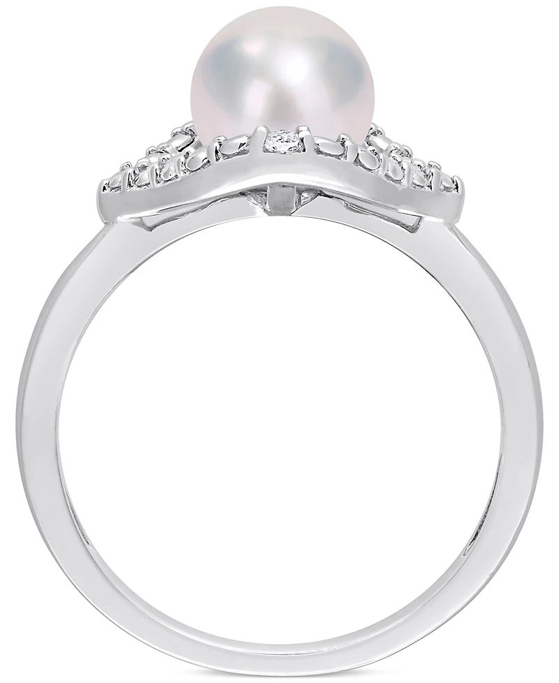 Cultured Freshwater Pearl (7mm) & Lab-Created White Sapphire Accent Ring Sterling Silver