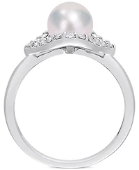 Cultured Freshwater Pearl (7mm) & Lab-Created White Sapphire Accent Ring Sterling Silver