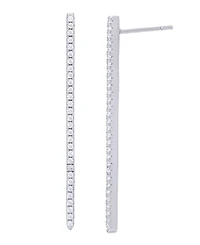 Cubic Zirconia Line Stud Silver Plate Earrings