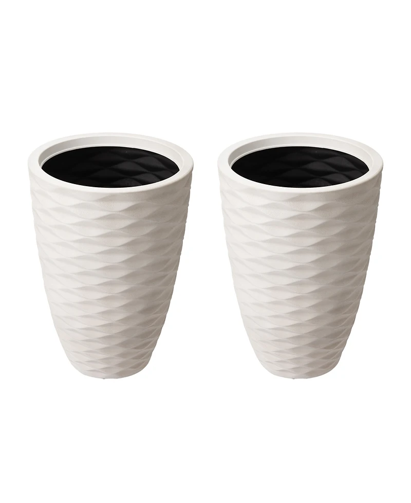 Glitzhome Environmental Oversized Faux Porcelain Tall Round Diamond Pattern Planter, Set of 3