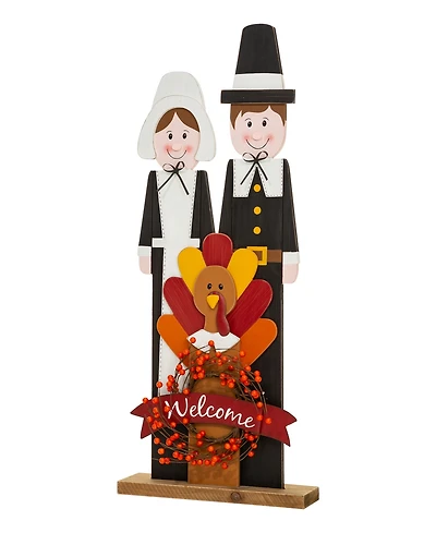 Glitzhome Thanksgiving Pilgrim Couple Porch Decor, 36"