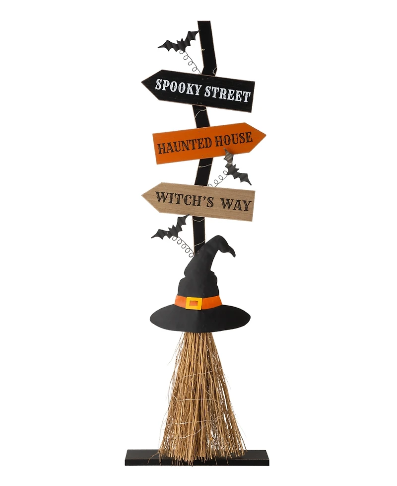 Glitzhome 42" H Lighted Wooden Witch's Broom Porch Decor