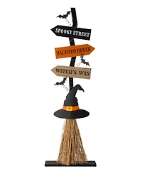 Glitzhome 42" H Lighted Wooden Witch's Broom Porch Decor