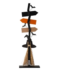 Glitzhome 42" H Lighted Wooden Witch's Broom Porch Decor