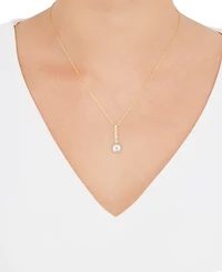 Honora Cultured Freshwater Pearl 7-7.5mm and Diamond 1/5 ct. tw. Pendant 18" Necklace in 14k White Gold (Also Available in 14k Yellow or 14k Rose Gold