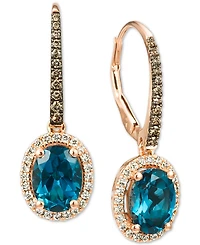 Le Vian Deep Sea Blue Topaz (2-5/8 ct. t.w.) & Diamond (3/8 ct. t.w.) Halo Drop Earrings in 14k Rose Gold