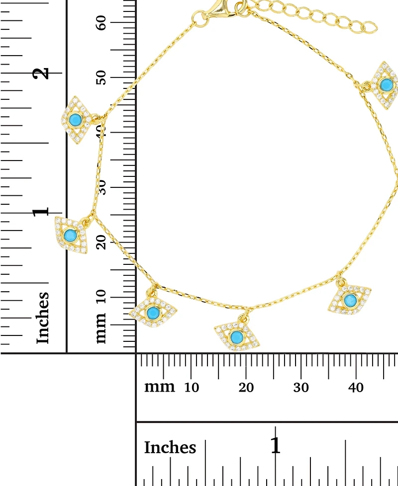 Cubic Zirconia & Nano Turquoise Evil Eye Charm Bracelet in 14k Gold-Plated Sterling Silver