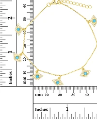 Cubic Zirconia & Nano Turquoise Evil Eye Charm Bracelet in 14k Gold-Plated Sterling Silver