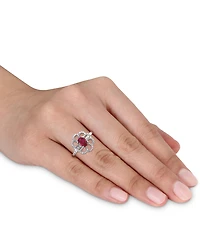 Ruby (1 ct. t.w.) & Diamond (5/8 Openwork Flower Ring 14k White Gold