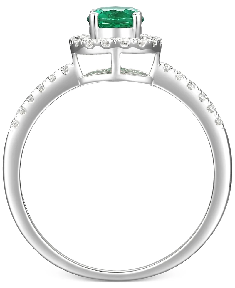 Sapphire (5/8 ct. t.w.) & Diamond (1/5 Halo Ring 14k White Gold (Also Emerald Ruby)