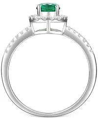 Sapphire (5/8 ct. t.w.) & Diamond (1/5 Halo Ring 14k White Gold (Also Emerald Ruby)
