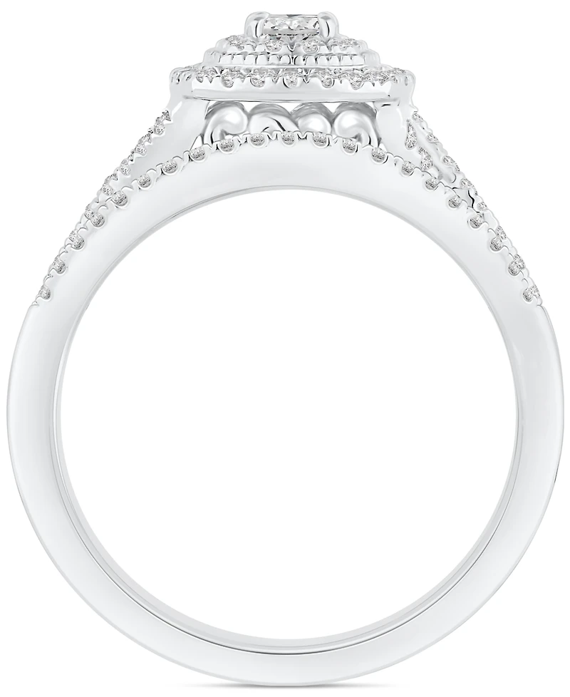 Diamond Cushion Halo Twist Bridal Set (5/8 ct. t.w.) in 14k White Gold