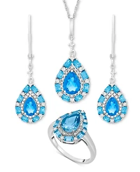 Swiss Blue Topaz (3-3/8 ct. t.w.) & White (1/6 Teardrop Halo Ring Sterling Silver (Also Amethyst Morganite)