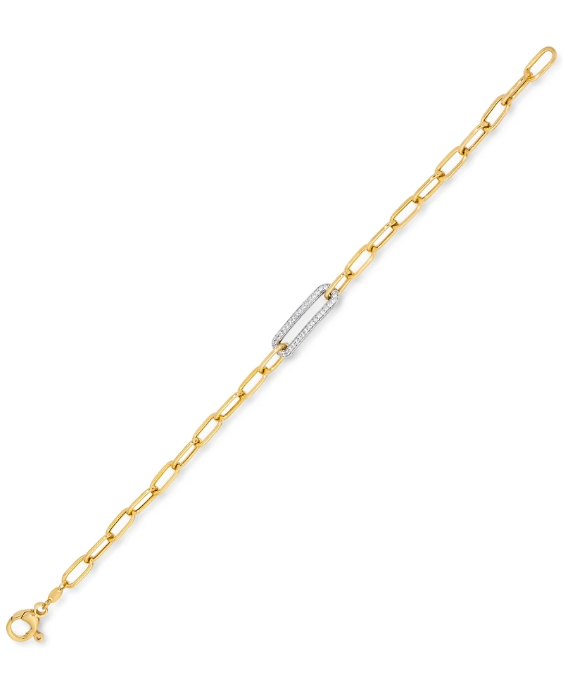 Diamond Bar Paperclip Link Chain Bracelet (1/5 ct. t.w.) in Sterling Silver & 14k Gold-Plate