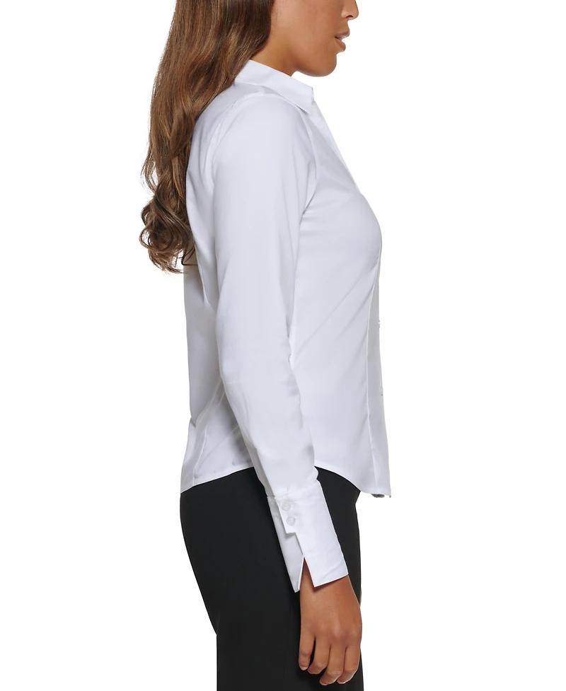 Calvin Klein Petite Cotton Collared Button-Down Blouse