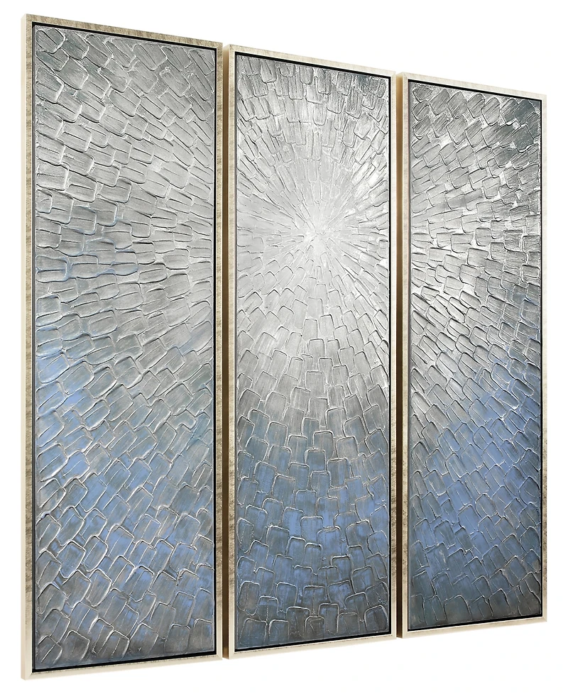 Empire Art Direct Silver Ice 3-Piece Textured Metallic Hand Painted Wall Art Set by Martin Edwards, 60" x 20" x 1.5"