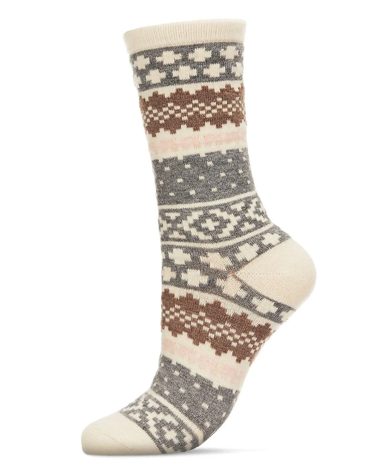 MeMoi Women's Winter Fairisle Cashmere Blend Crew Socks