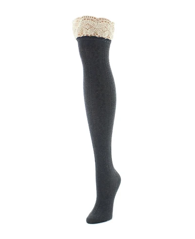 MeMoi Women's Lace Top Cable Knee High Socks