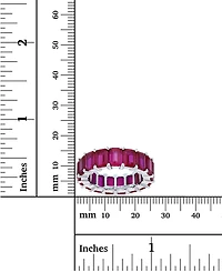 Red Emerald Cut Cubic Zirconia Eternity Band in Rhodium Plated Sterling Silver