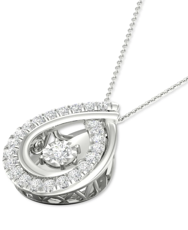 Twinkling Diamond Star Diamond Teardrop Halo 18" Pendant Necklace (3/4 ct. t.w.) in 10k White Gold