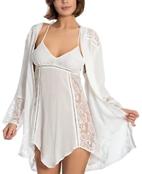 Linea Donatella Flower Child Sheer Lace-Trim Kimono Robe Lingerie