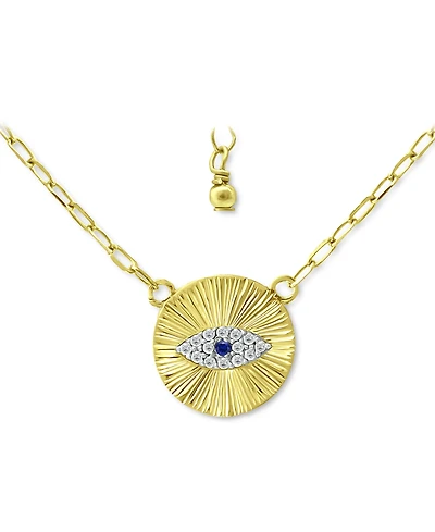Giani Bernini Lab-Grown Blue Sapphire & Cubic Zirconia Evil Eye Disc Pendant Necklace, 16" + 2" extender, Created for Macy's