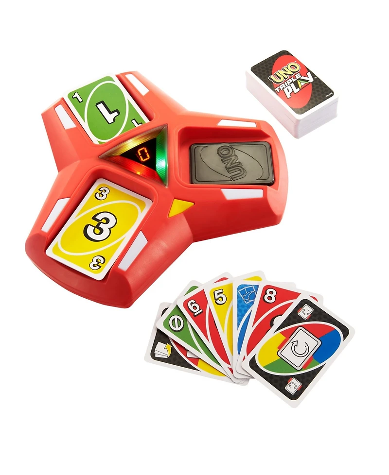 Uno Triple Play Card Game, Game for Family Night, Lights and Sounds