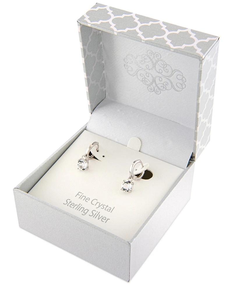 Fine Crystal 6mm Drop Hoop Earrings in Sterling Silver