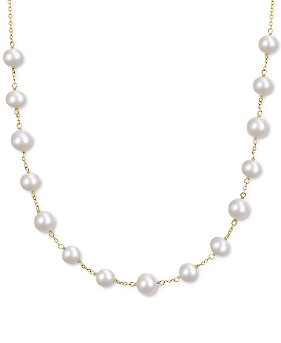 Cultured Freshwater (6-1/2mm-8-1/2mm) Pearl Tin Cup 18" Necklace in 18k Gold-Plated Sterling Silver