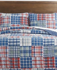 Nautica Raeford Blue Cotton Reversible 3 Piece Quilt Set, Full/Queen
