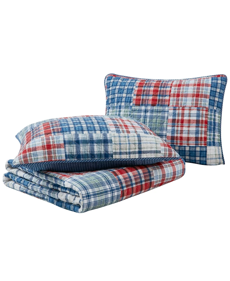 Nautica Raeford Blue Cotton Reversible 3 Piece Quilt Set, Full/Queen