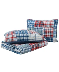 Nautica Raeford Blue Cotton Reversible 3 Piece Quilt Set, Full/Queen