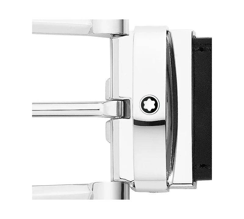 Montblanc Men's Horseshoe Shiny Stainless Steel Reversible Leather Belt