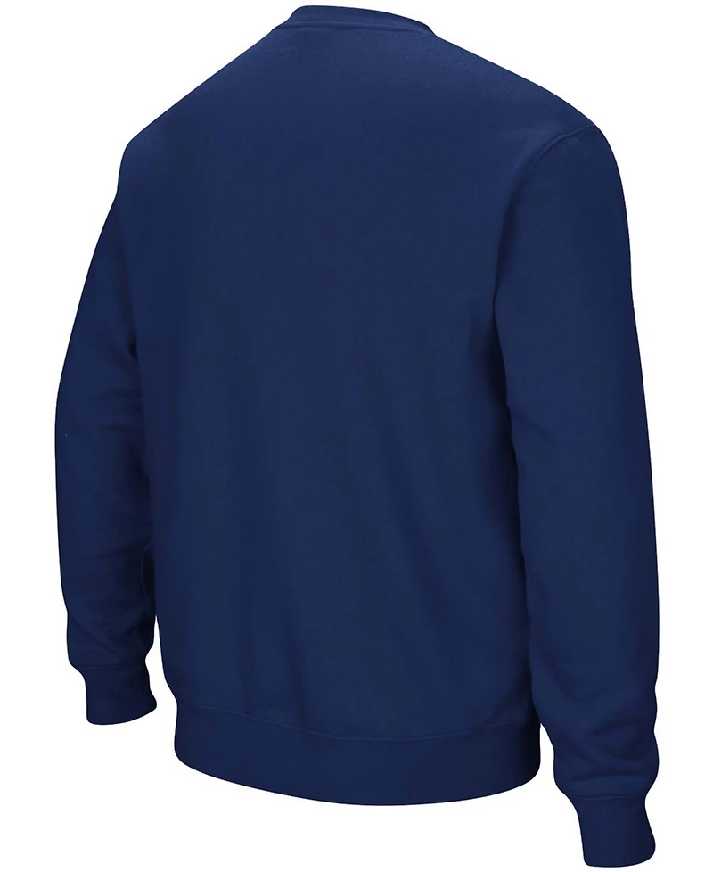 Men's Colosseum Navy Rice Owls Arch & Logo Tackle Twill Pullover Sweatshirt