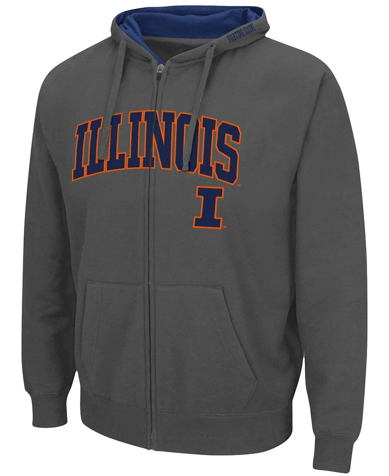 Men's Charcoal Illinois Fighting Illini Arch Logo 3.0 Full-Zip Hoodie