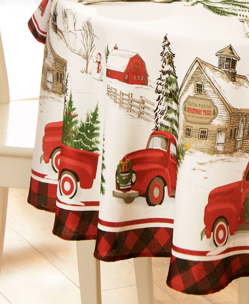 Vintage Christmas Tree Farm Holiday Oval Tablecloth 60" x 84"