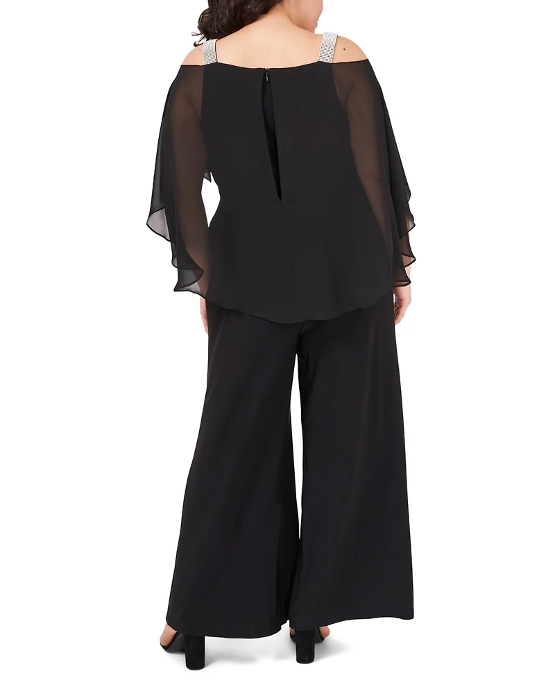 Msk Plus Side Draped Cape-Overlay Jumpsuit