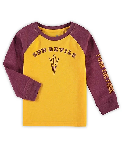 Toddler Boys and Girls Heathered Gold Arizona State Sun Devils Long Sleeve Raglan T-Shirt