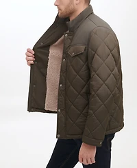 Cole Haan Men's Mixed Media Diamond Quilt with Faux Sherpa Lining Coat