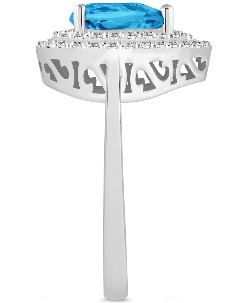 Rhodolite Garnet (1-1/10 ct. t.w.) & White Topaz (1/2 Teardrop Halo Ring Sterling Silver (Also Citrine, Blue Topaz, Amethyst, Perido