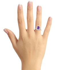 Rhodolite Garnet (2 ct. t.w.) & White Topaz (1/2 Rectangle Halo Ring Sterling Silver (Also Peridot, Citrine, Amethyst, Blue Topaz)