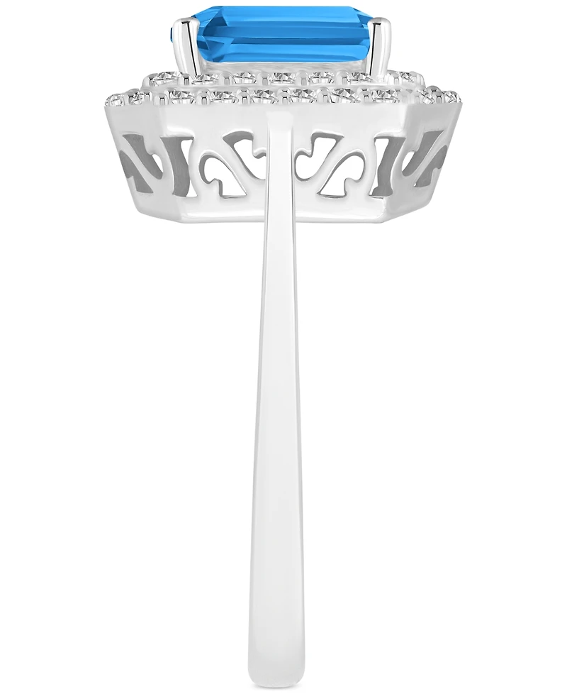 Rhodolite Garnet (2 ct. t.w.) & White Topaz (1/2 Rectangle Halo Ring Sterling Silver (Also Peridot, Citrine, Amethyst, Blue Topaz)