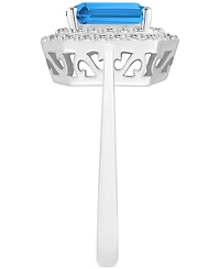 Rhodolite Garnet (2 ct. t.w.) & White Topaz (1/2 Rectangle Halo Ring Sterling Silver (Also Peridot, Citrine, Amethyst, Blue Topaz)