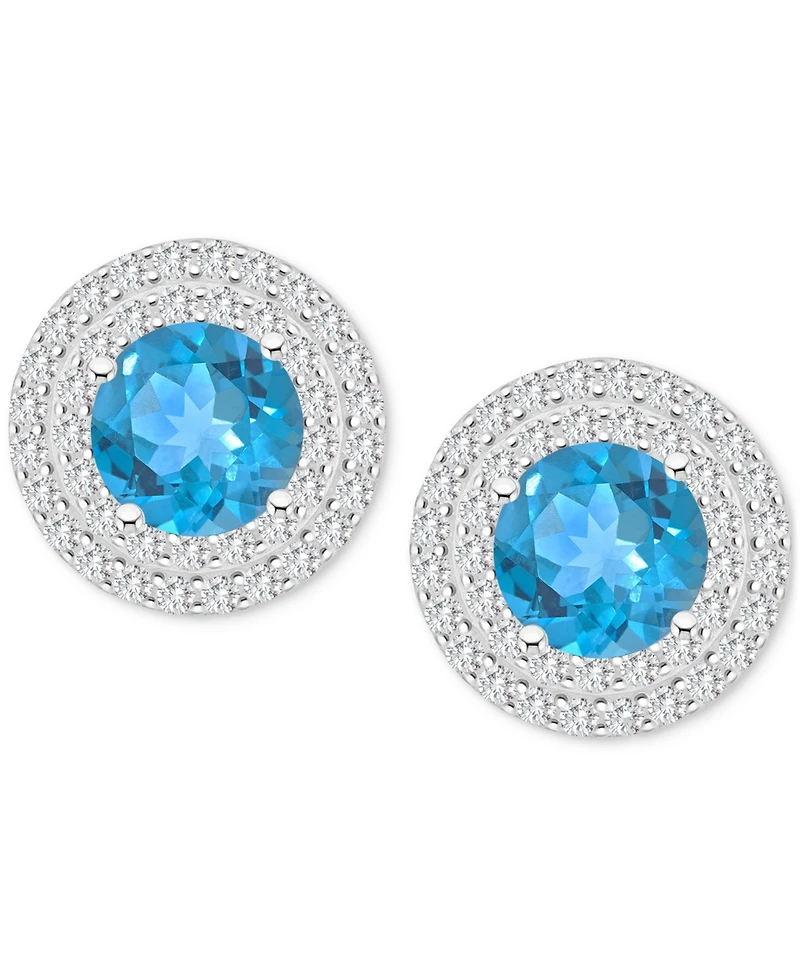 Rhodolite Garnet (3-1/3 ct. t.w.) & White Topaz (3/4 Stud Earrings Sterling Silver (Also Citrine, Peridot, Blue Topaz, Amethyst)