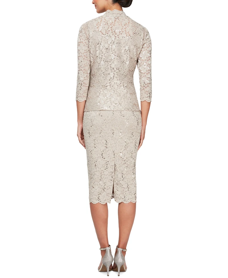 Sl Fashions Petite 2-Pc. Lace Jacket & Midi Dress Set