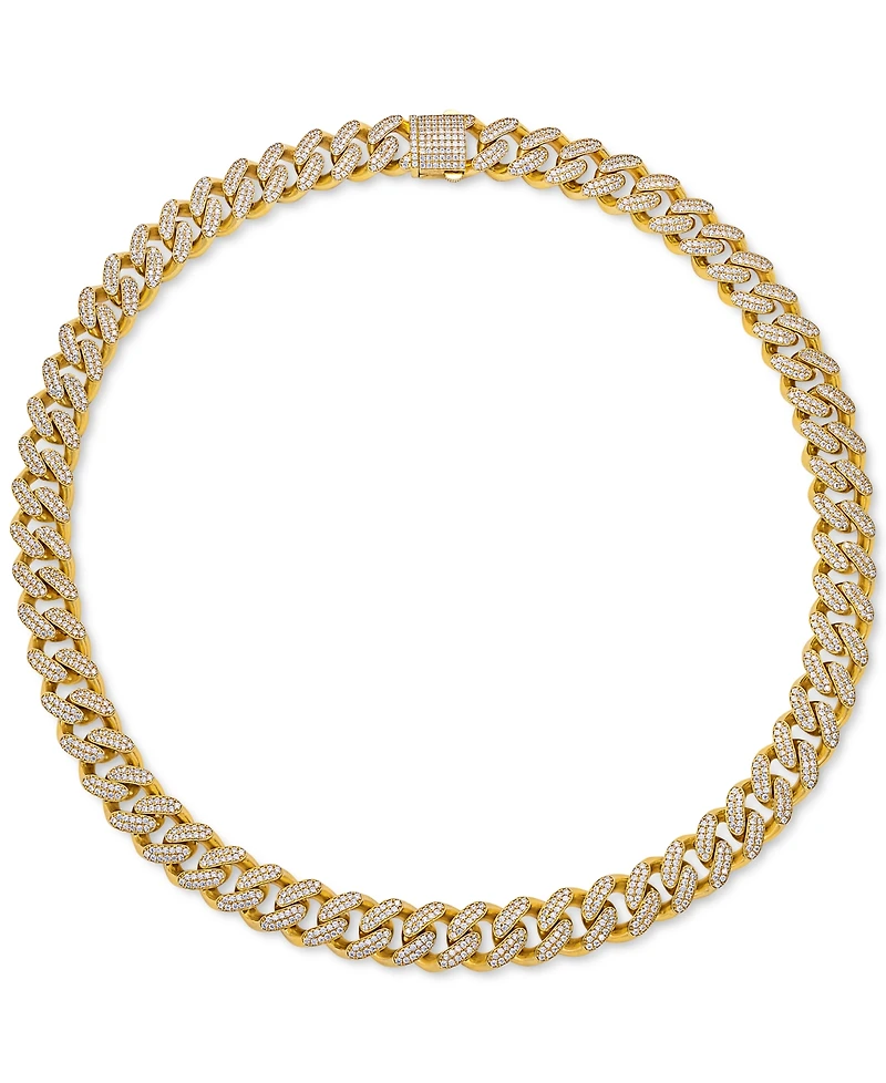 Men's Cubic Zirconia Curb Link 24" Chain Necklace in 24k Gold-Plated Sterling Silver
