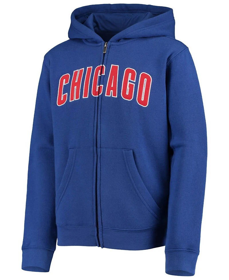 Big Boys and Girls Royal Chicago Cubs Team Wordmark Full-Zip Hoodie