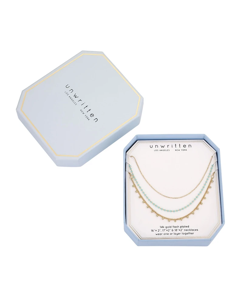 14K Gold Flash Plated 3-Pieces Layered Chain Necklace Set