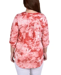 Ny Collection Plus Knit 3/4 Sleeve Roll Tab Top